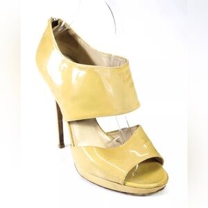 Jimmy Choo Womens Patent Leather Peep Toe Platform High Heels Gold Size 38 8